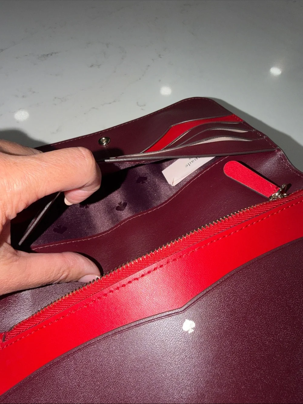 kate spade Red and Burgundy Patchwork Leather Clutch